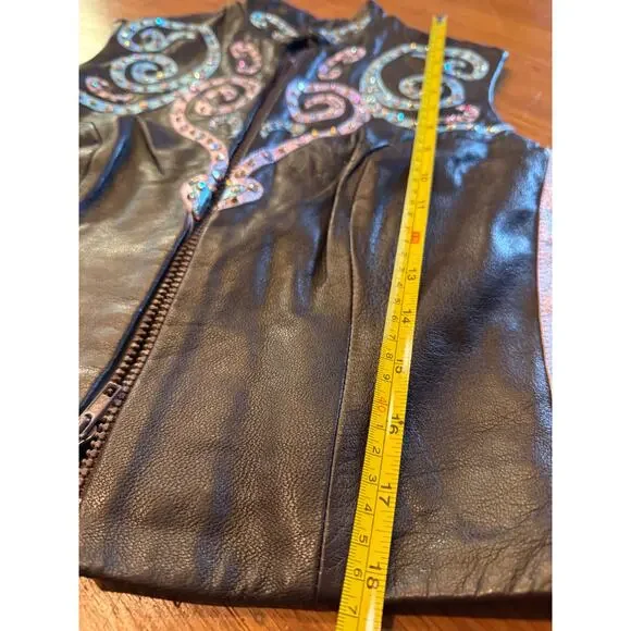 Showtime Design Leather Western Show Vest Brown with Blue/Silver Bling - Size 6